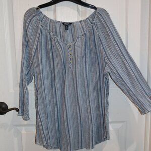 Women's Chaps blue striped long-sleeved blouse. New. Size XL.